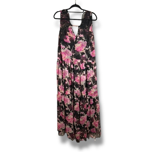 Misa Tie Back Floral Lace Maxi Dress Sheer Size M/L - Picture 1 of 7